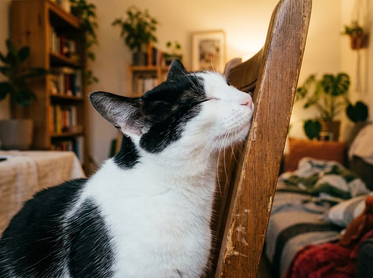 Cat headbutting a person's leg, scent-marking