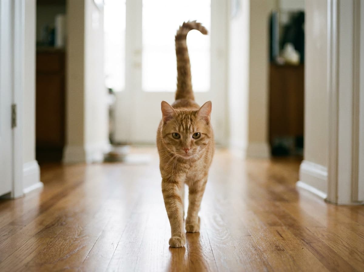Tail Held Straight Up — Cat walking with tail held straight up