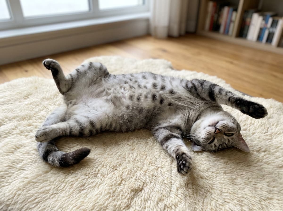 Belly Exposure — Cat lying on its back showing its belly