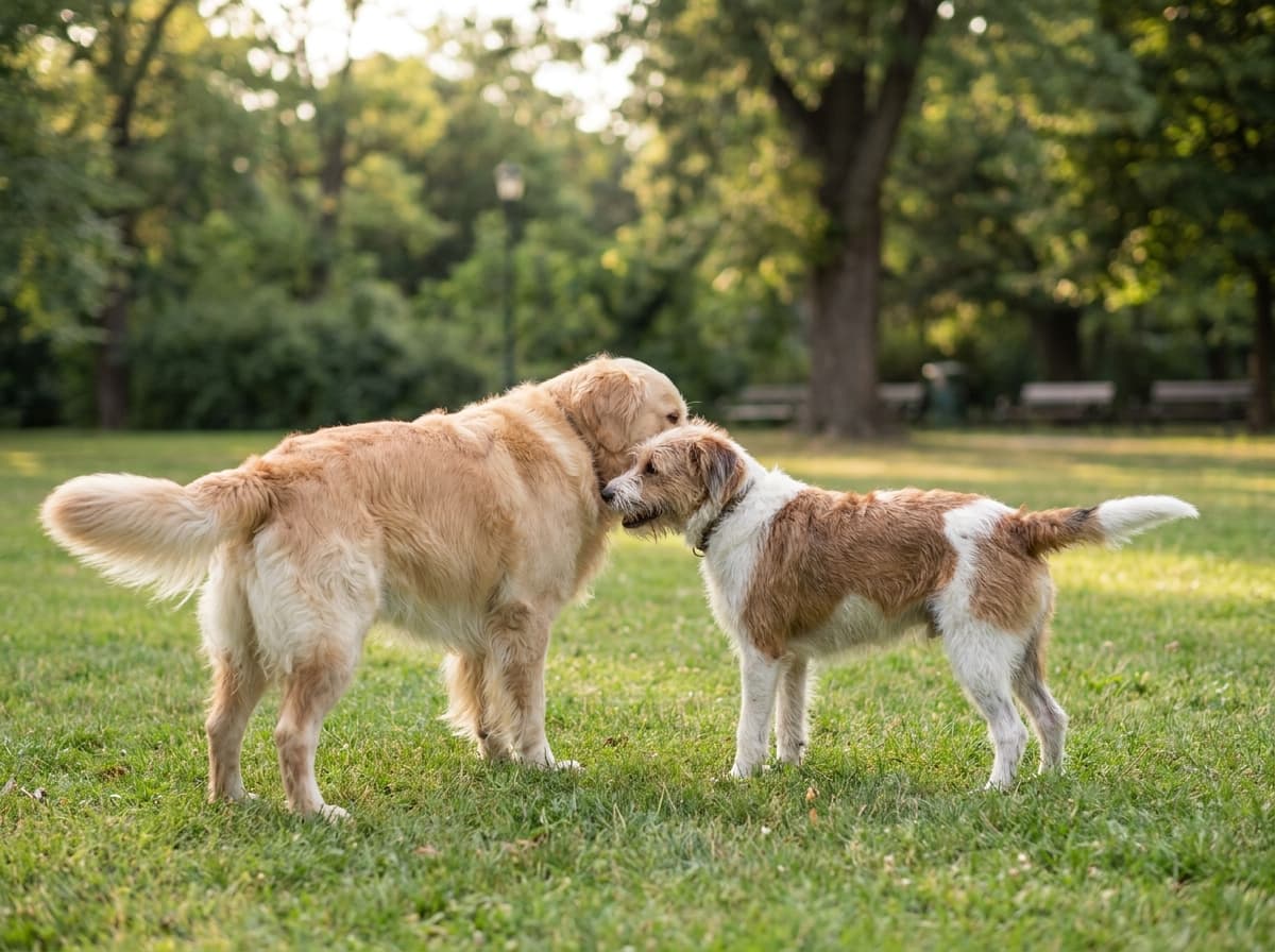 The Rear-End Sniff — Two dogs greeting by sniffing each other