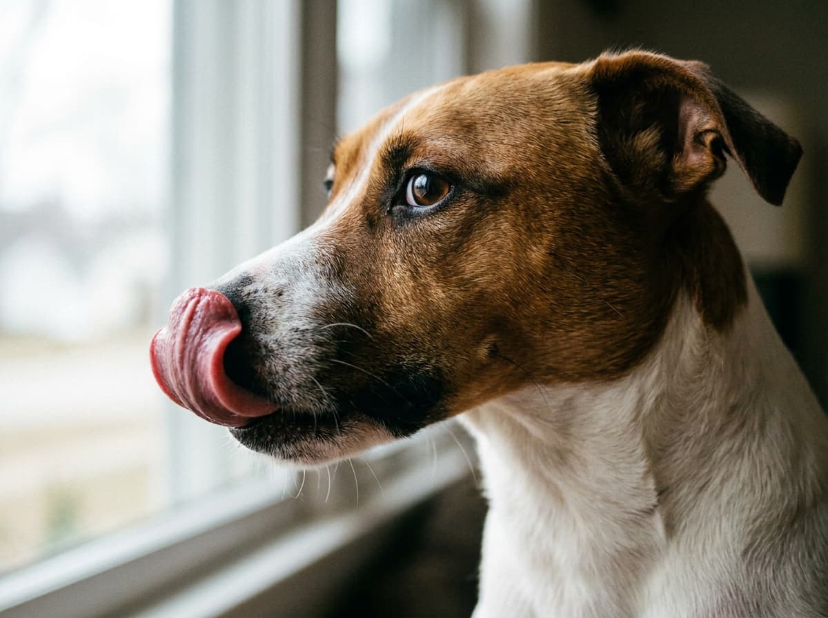 Lip Lick (No Food) — Dog licking its lips with no food present