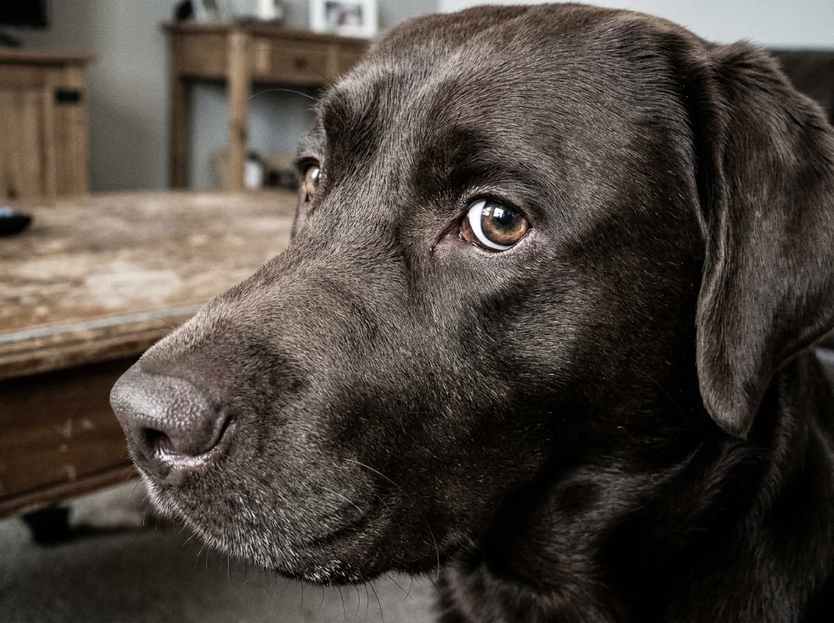 Whale Eye — Dog showing whites of its eyes (whale eye)