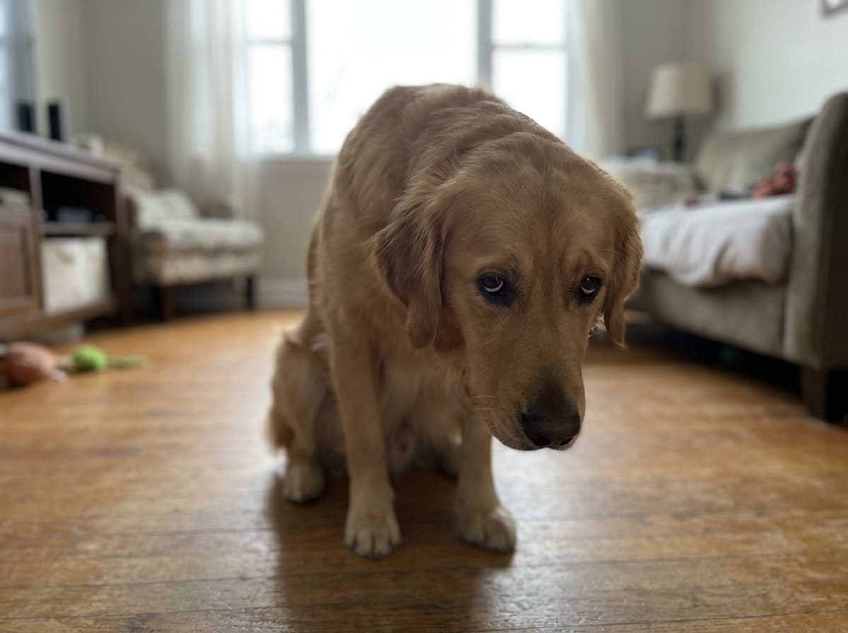 The Guilty Look — Dog with classic "guilty look" — ears back, head lowered